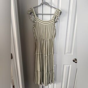 Elegant Striped Maxi Dress in Olive and White